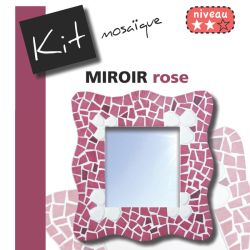 Kit Mosaïque Support bois Miroir Vague décoré avec des Emaux de Briare et des galets japonais dans des tons rose et blanc