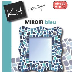 Kit Mosaïque Support bois Miroir Vague décoré avec des Emaux de Briare et des billes de verre dans un camaïeu de bleus