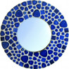 Support bois forme Miroir rond décoré avec des Emaux de Briare couleur CARAÏBES et des galets japonais bleu de Chine