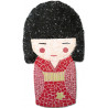 Support bois forme Kokeshi décoré avec des Emaux de Briare couleur PÉTALE, PIVOINE, FUCHSIA et MARJOLAINE et de la Crackle NOIR