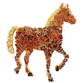 Mini support Bois forme de Cheval décoré avec de la mosaïque Crackle marron doré