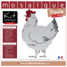 Kit Mosaïque Support bois Poule décoré avec des Emaux de Briare dans des tons blancs, noirs et rouges coupés en flammèches