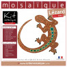 Kit Mosaïque Support bois Lézard décoré avec des Emaux de Briare dans les tons marrons et des galets japonais verts