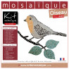 Kit Mosaïque Support bois Oiseau sur sa branche décoré avec des Emaux de Briare dans des tons gris, jaunes et verts