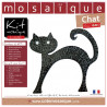 Kit Mosaïque Support bois Chat décoré avec des Emaux de Briare noirs coupés de façon aléatoire et 2 mini-cabochons blancs