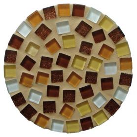 Kit Mosaïque 2 Supports bois Dessous de verre ronds décorés avec des pâtes de verre translucides et pailletées camaïeu marron