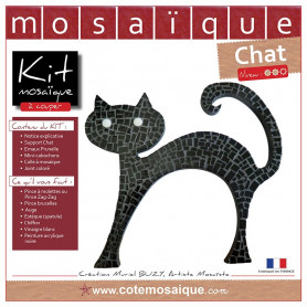 Kit Mosaïque avec pinces Support bois Chat à décorer avec des Emaux de Briare et des mini-cabochons